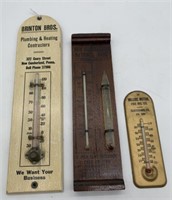 3 Advertizing Thermometers,Millers,Brinton Bros