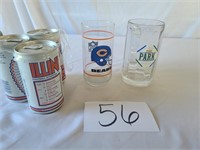 3 '83 Illini Unopened Beer Cans & 2 Glasses-NOTES