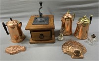 Coffee Grinder & Copper Kitchenware Grouping