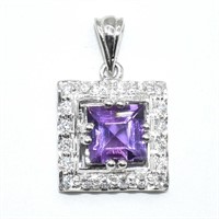 Silver Amethyst Cz(2.15ct) Pendant