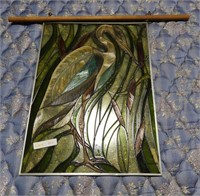 Stained glass sun catcher panel with heron