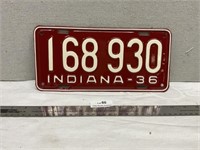 1936 Indiana Metal License Plate