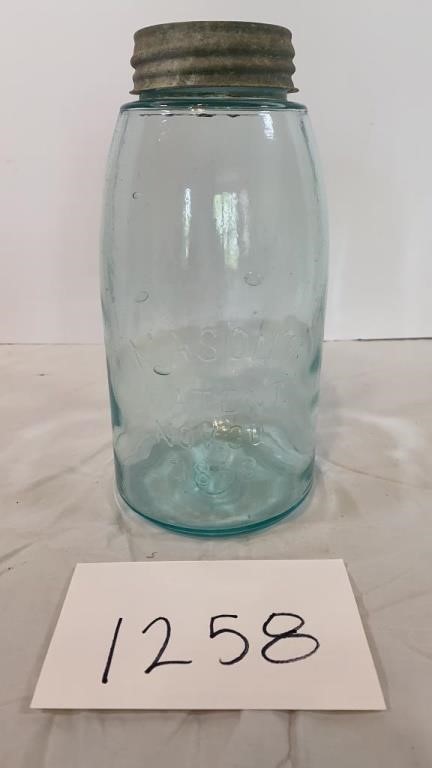 Vtg Blue Glass Mason Patent Nov. 30 1858 Jar
