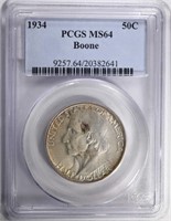 1934 BOONE COMMEMORATIVE HALF DOLLAR PCGS MS64