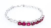 925 Sterling Silver Bracelet, 8 Genuine Rubies