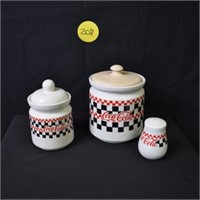 2) VTG Coca Cola Canisters Black/Red Checkered