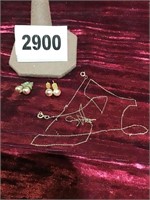 2 Sets 14k Ball Earrings & Broken 14k chain