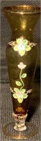 Vintage Painted Amber Glass Vase