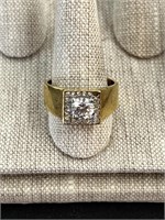 Men's Gold Clear Gemstone Ring