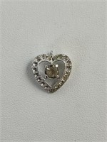 Clear Gemstone Heart Pendant Stamped E