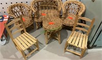 Doll house patio wicker and solid wood