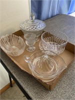 ASSORTED GLASS REAMER CANDY DISH AND MORE
