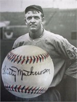 Christy Mathewson Signed Red and Blue Baseball