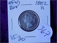 1882H Nfld 20 Cent VF30