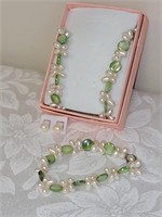 CULTURED PEARL & STONE NECKLACE BRACELET EARRINGS