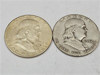 2-  1952 S Franklin Silver Half Dollar Coins
