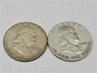 2- 1949S Franklin Silver Half Dollar Coins