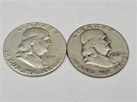 2-  1953 S Franklin Silver Half Dollar Coins