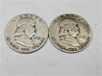 2- 1951 Franklin Silver Half Dollar Coins