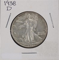 1938-D WALKING LIBERTY HALF DOLLARS VF