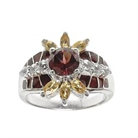 Garnet Sterling Silver Ring Citrine & White Topaz