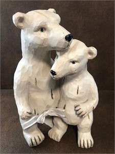 Bears Polar hand carved wood rare about 12"