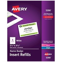 Avery Name Badge Inserts, 2.25" x 3.5", Print or