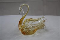 Art Deco amber glass swan, 5 X 5"H