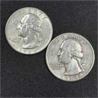 1964-D & 1964 Washington Silver Quarters