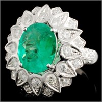 4.23ct Emerald & 1.93ctw Diamond Ring in 18K Gold