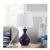 $52 Silverwood Blue Etched Ceramic Table Lamp