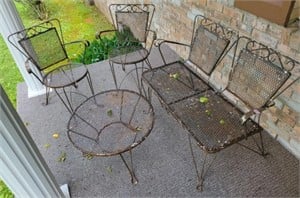 4 PC. WROUGHT IRON PORCH SET: SETTEE, 2 CHAIRS,