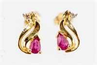 Jewelry 14k Gold Ruby Diamond Earrings