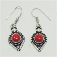 Red Coral 1.6" Hook Earrings