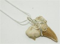 Fossil Shark Tooth Wire-Wrapped 2" Pendant &