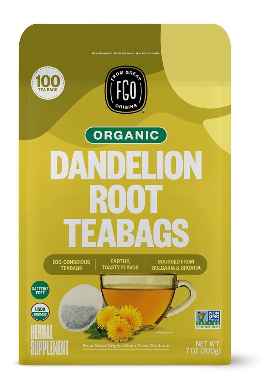 FGO Organic Roasted Dandelion Root Tea  100 Count