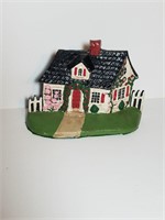 Painted Cast Iron "House w/ White Fence" Doorstop