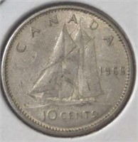 Silver 1966 Canadian dime