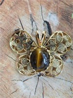 TIGERS EYE BUTTERFLY PENDANT ROCK STONE LAPIDARY S