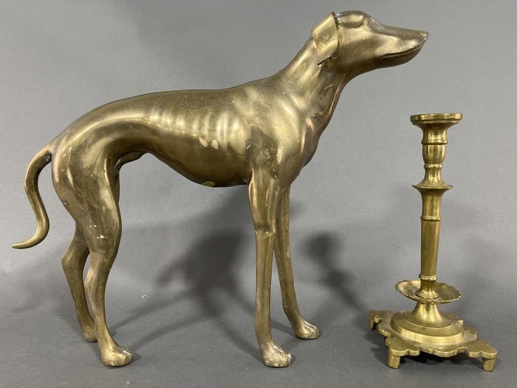 Brass Dog Sculpture and Candle Holder