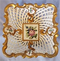 Porcelain Victorian Style Woven Bowl Floral Decor