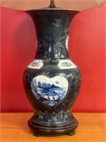 Famille Noir Chinese Lamp W/Scenic Reserves C.1900