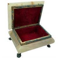 Antique Alabaster Jewelry Box with Velvet Lining
