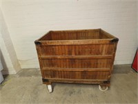 Vintage lathe & wire crate cart on casters.
