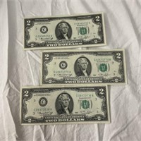 3 - 1976 AU Two Dollar Federal Reserve Notes