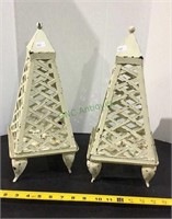 Matching pair of two metal topiary candle holders