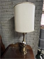 Brass Tone Lamp and Piece of Heavy Glass