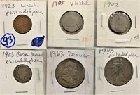 6 old US coins 1902-1963 3 are silver