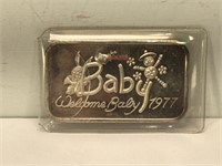 1 Ounce .999 Fine Silver Bar - Baby 1977 -