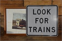 Aluminium Trains sign & Steam poster in frame